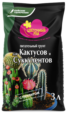 Грунт питательный Цветочный рай для кактусов и суккулентов, 3 л Грунт питательный Цветочный рай для кактусов и суккулентов, 3 л