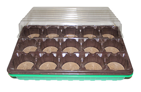 Минипарник для выращивания рассады с торфяными таблетками 15 шт d=55 мм + крышка + кассета + лоток