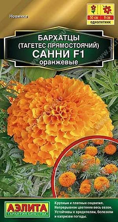 Бархатцы Санни F1 оранжевые прямостоячие, 10 шт (Аэлита) Бархатцы Санни F1 оранжевые прямостоячие, 10 шт (Аэлита)