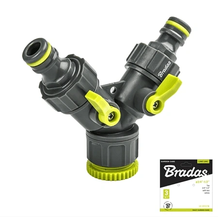 Тройник с двумя кранами и внутренней резьбой 3/4"-1/2" ФБ15Л Bradas Lime Line Тройник с двумя кранами и внутренней резьбой 3/4"-1/2" ФБ15Л Bradas Lime Line
