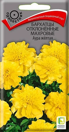 Бархатцы Аура желтая махровые отклоненные, 0,4 г (Поиск)